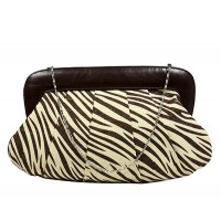 Evening Bag - Pleated Zebra Print w/ Leather Like Frame - Brown - BG-92089BR